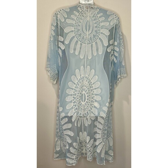Rebellion Again Boho Kimono Duster Cover Up Floral Lace Light Blue Size S NWT!! - Picture 3 of 6